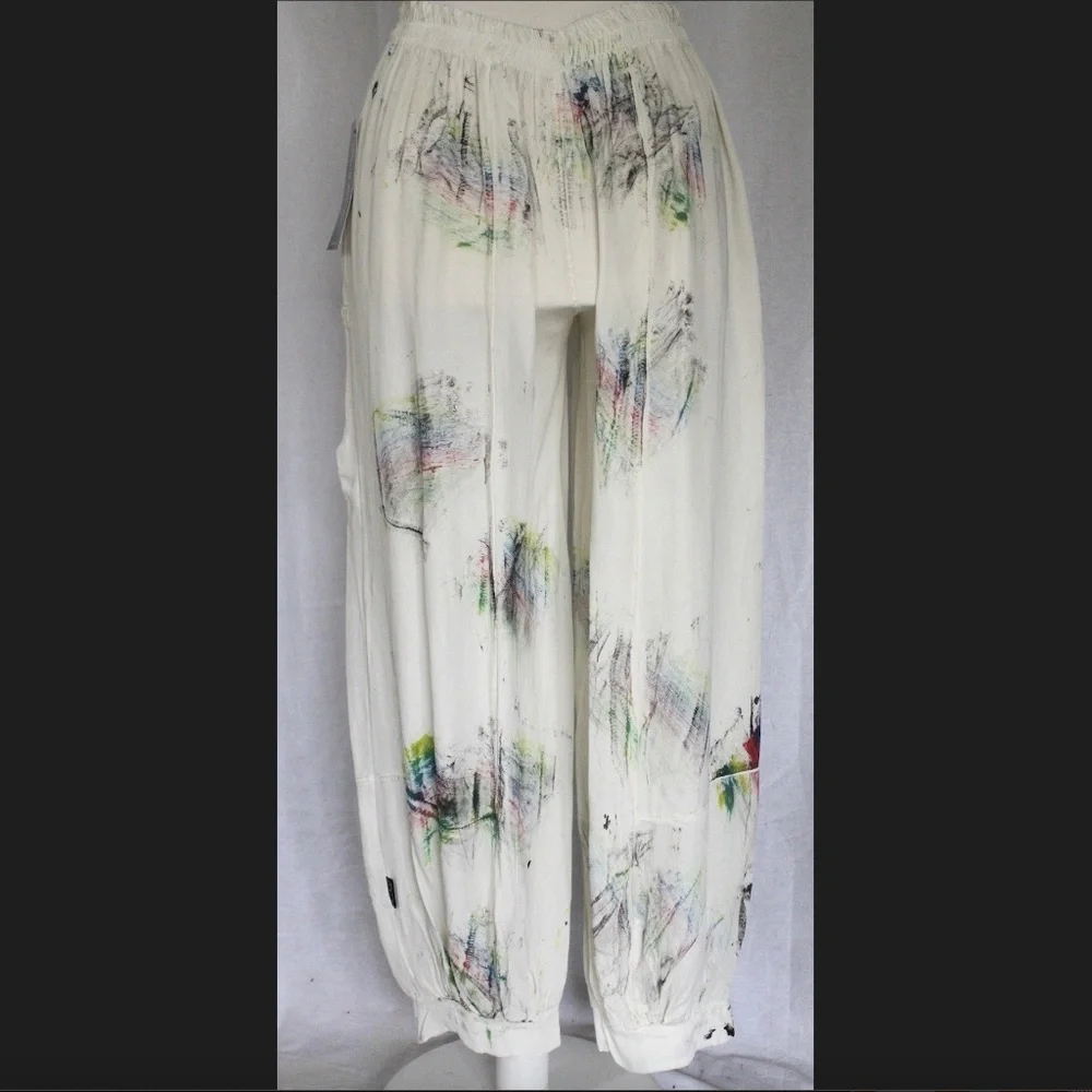 Sarah Santos Cream Wide Leg with Cuffs Pants Sz S - Picture 3 of 9